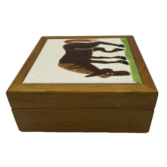 Trinket Box Handpainted Horse Ceramic Tile Lid Jewelry Office Ranch Western Art - Picture 6 of 16